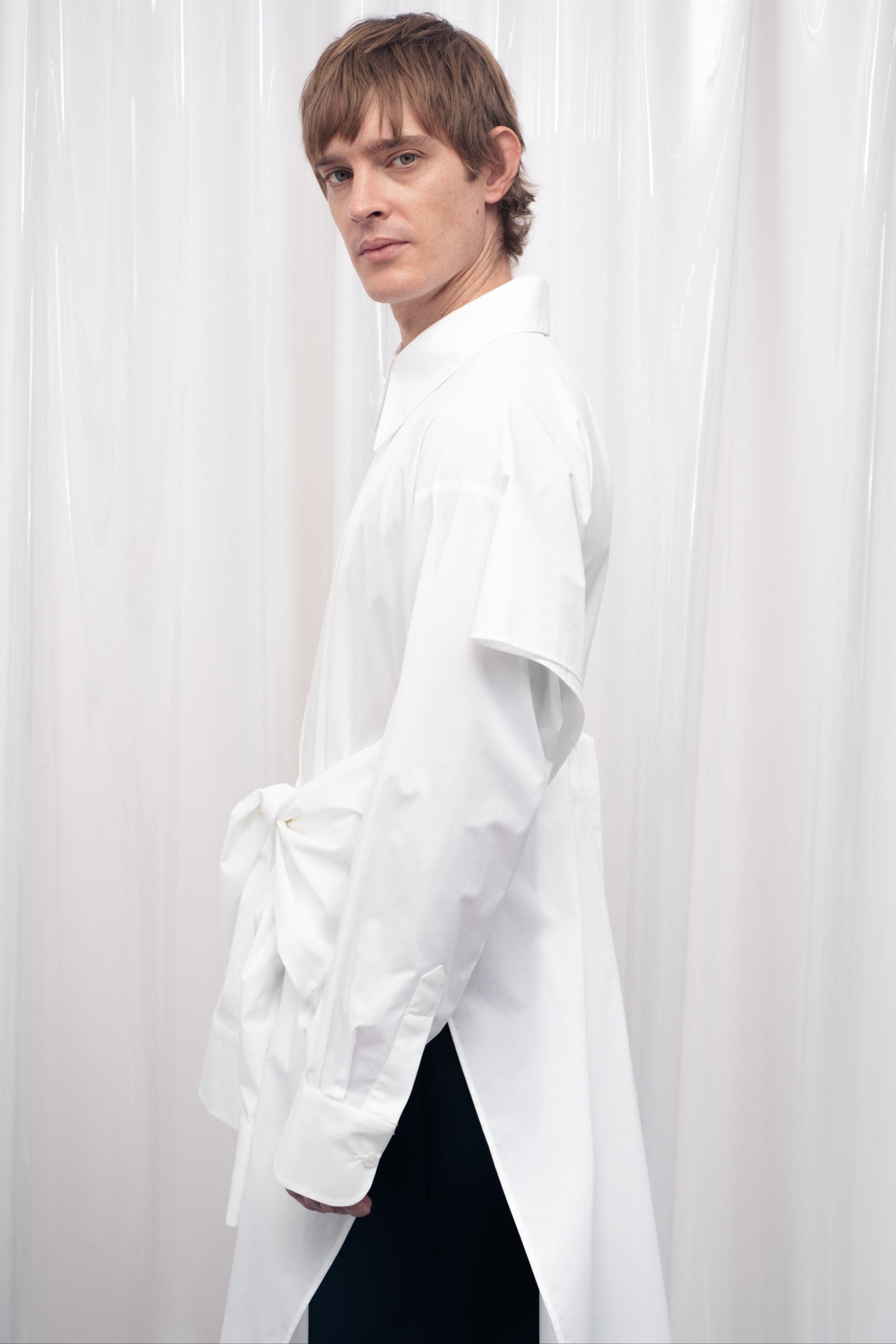 CAMISA EXTRA LARGA 4 MANGAS BLANCA